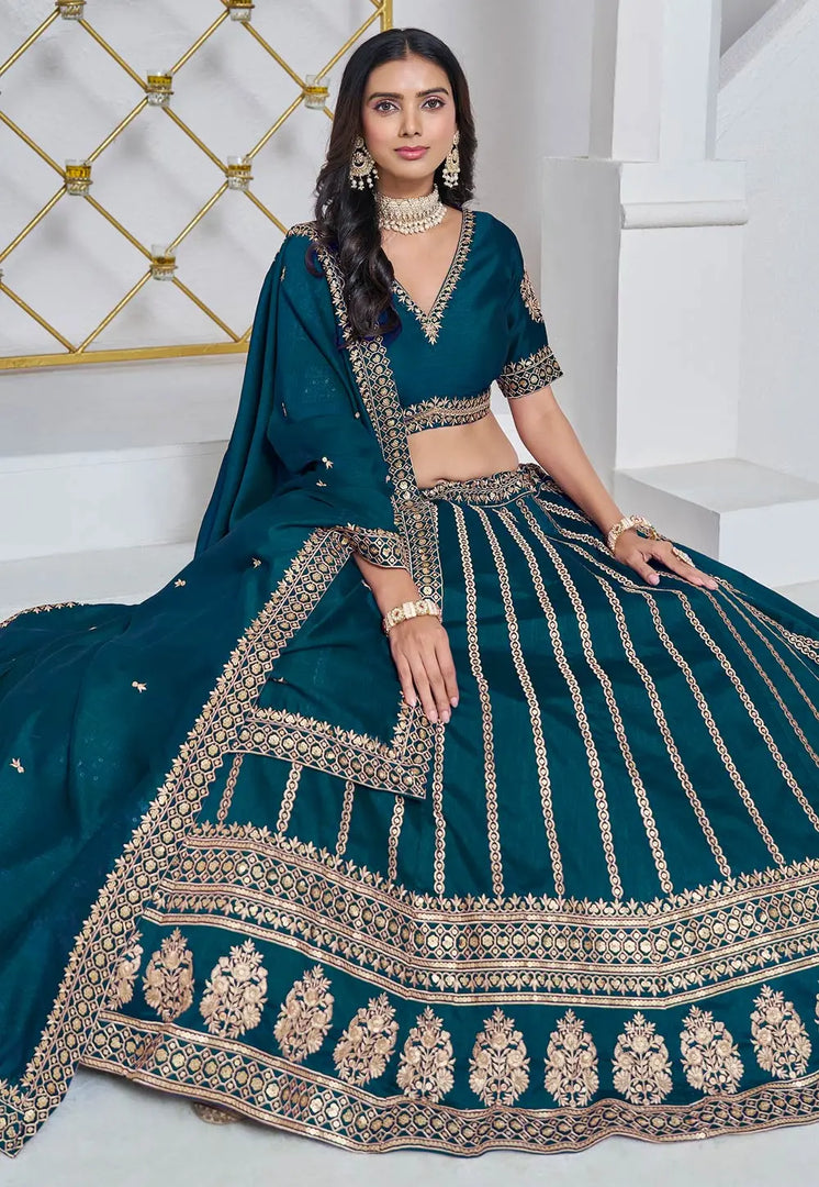 Teal Art Silk Circular Lehenga Choli