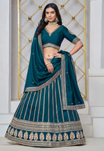 Load image into Gallery viewer, Teal Art Silk Circular Lehenga Choli

