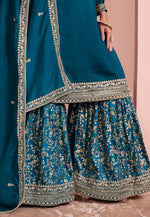 Load image into Gallery viewer, Teal Art Silk Gharara Suit
