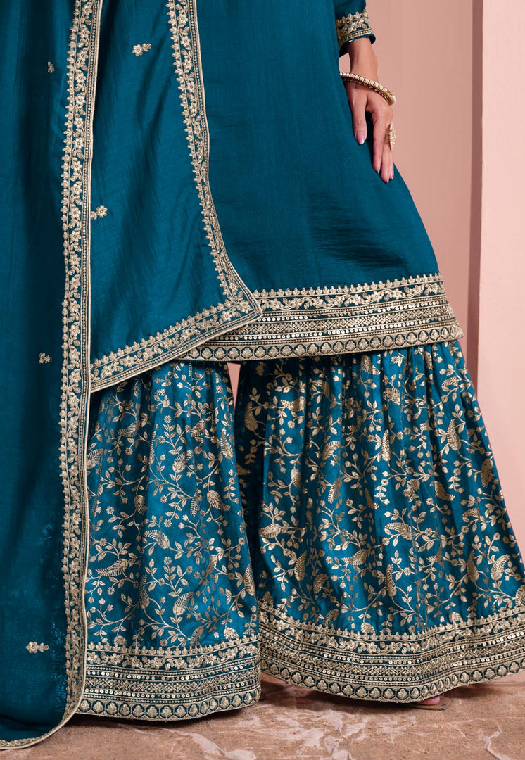 Teal Art Silk Gharara Suit