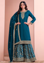 Load image into Gallery viewer, Teal Art Silk Gharara Suit
