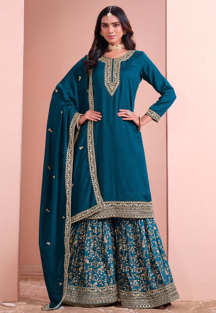 Teal Art Silk Gharara Suit