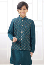 Load image into Gallery viewer, Teal Art Silk Kids Kurta Pajama With Jacket
