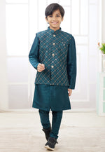 Load image into Gallery viewer, Teal Art Silk Kids Kurta Pajama With Jacket
