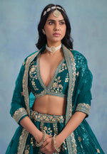 Load image into Gallery viewer, Teal Art Silk Lehenga Choli
