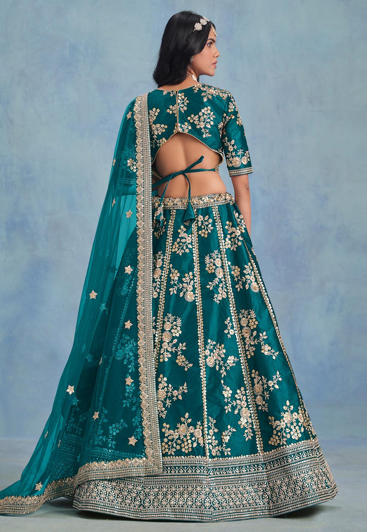 Teal Art Silk Lehenga Choli
