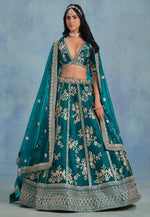 Load image into Gallery viewer, Teal Art Silk Lehenga Choli
