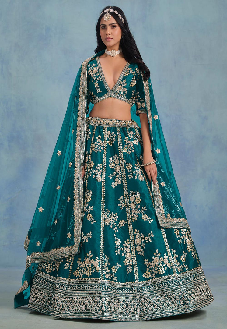 Teal Art Silk Lehenga Choli