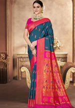 Load image into Gallery viewer, Teal Art Silk Saree With Blouse
