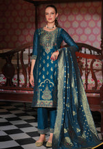 Load image into Gallery viewer, Teal Banarasi Jacquard Readymade Pakistani Suit
