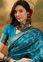 Load image into Gallery viewer, Teal Banarasi Jacquard Saree