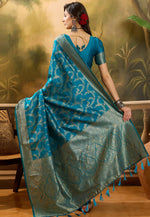 Load image into Gallery viewer, Teal Banarasi Jacquard Saree