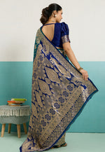 Load image into Gallery viewer, Teal Banarasi Silk Saree