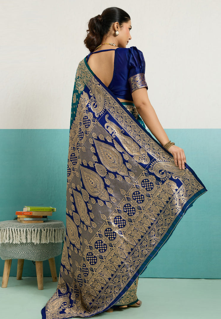 Teal Banarasi Silk Saree