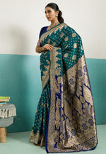 Load image into Gallery viewer, Teal Banarasi Silk Saree