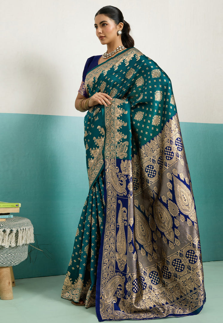 Teal Banarasi Silk Saree