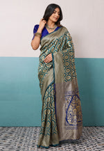 Load image into Gallery viewer, Teal Banarasi Silk Saree