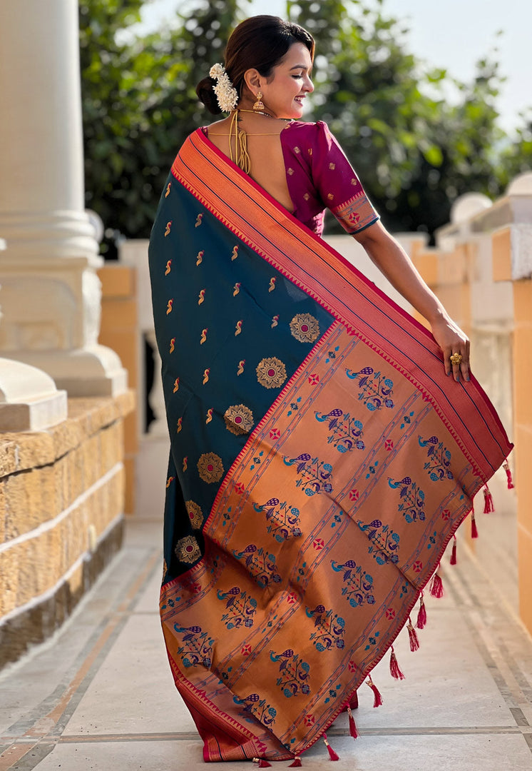 Teal Banarasi Silk Saree