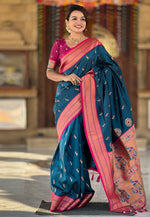 Load image into Gallery viewer, Teal Banarasi Silk Saree
