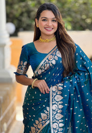 Teal Banarasi Silk Saree