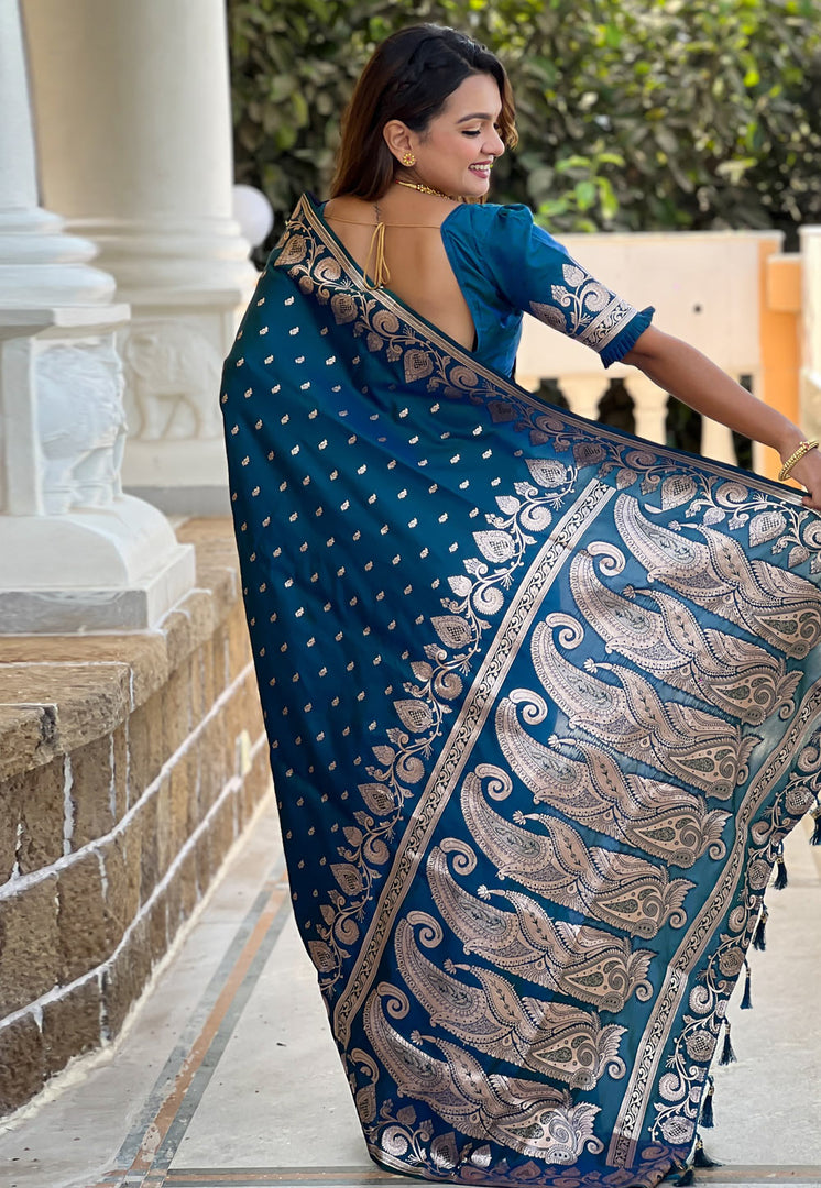 Teal Banarasi Silk Saree