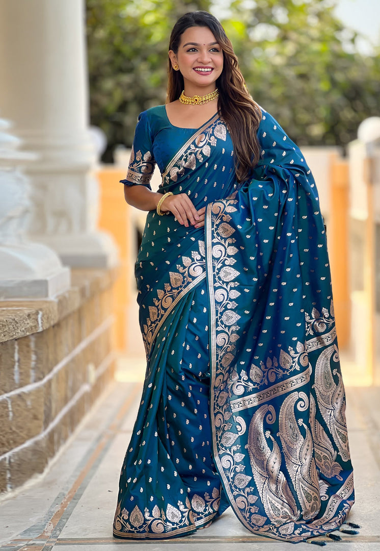 Teal Banarasi Silk Saree