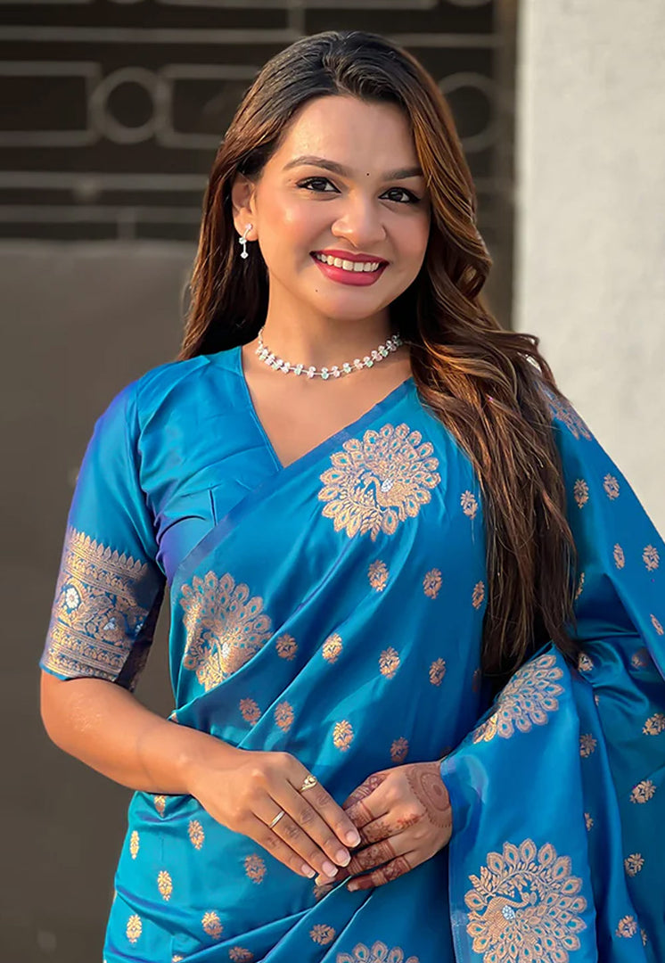 Teal Banarasi Silk Saree