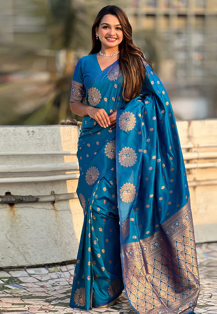 Teal Banarasi Silk Saree