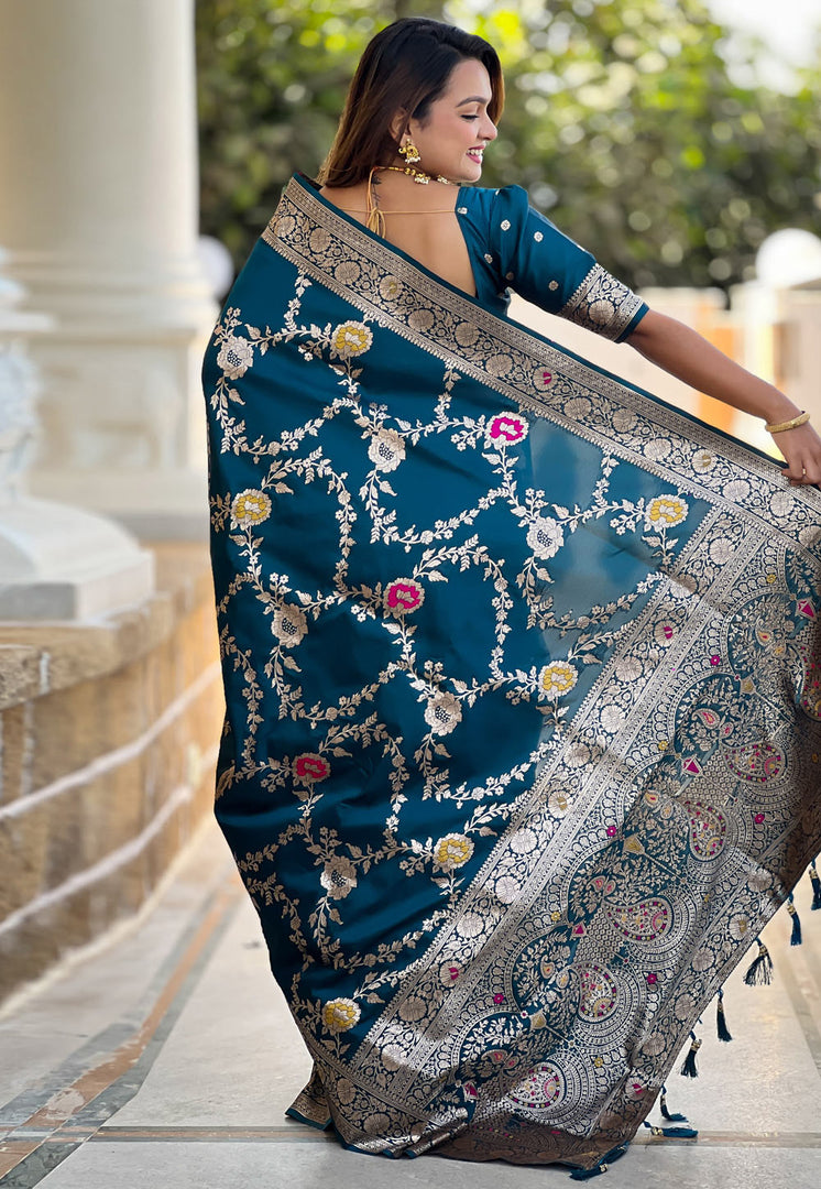 Teal Banarasi Silk Saree