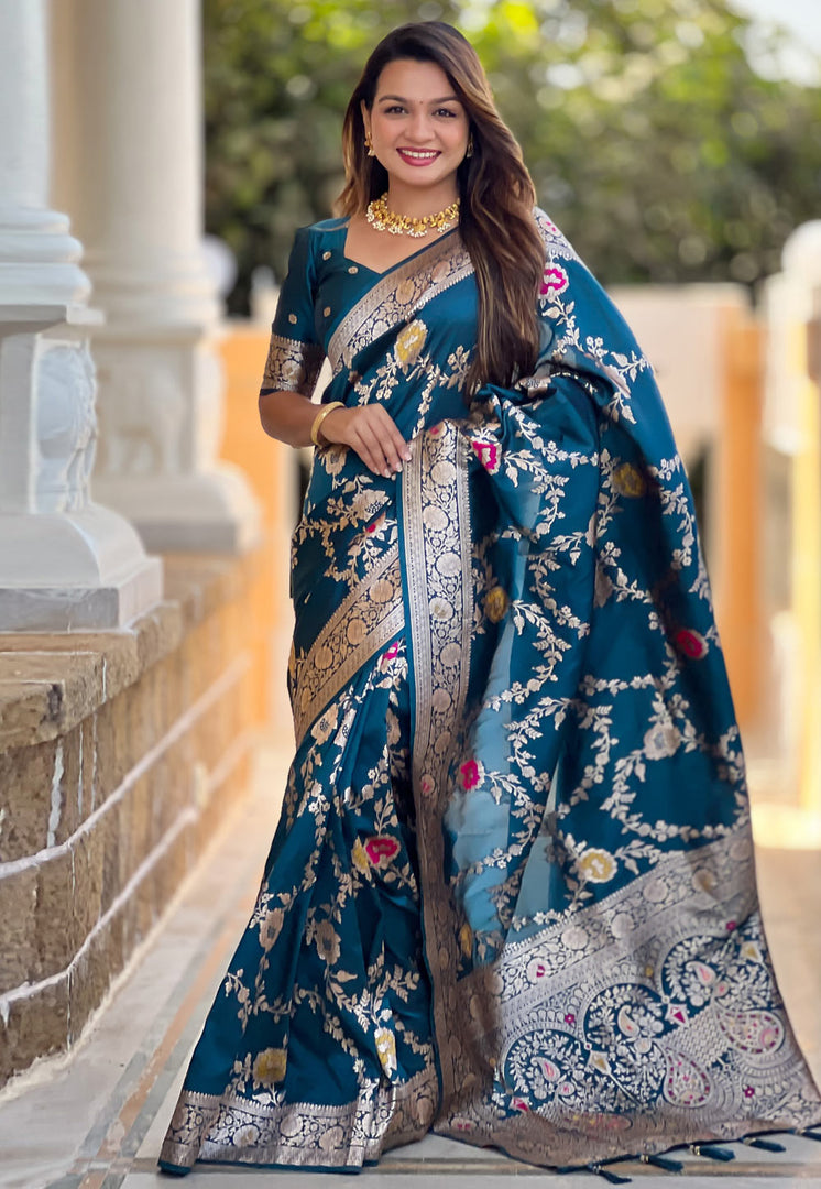 Teal Banarasi Silk Saree