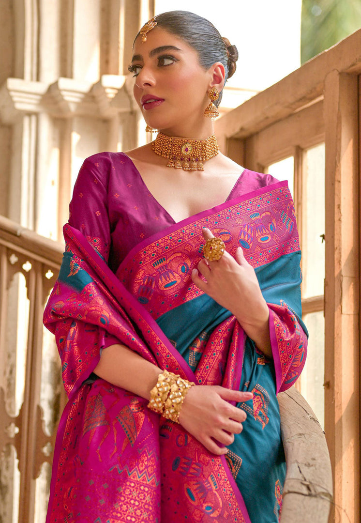 Teal Banarasi Silk Saree