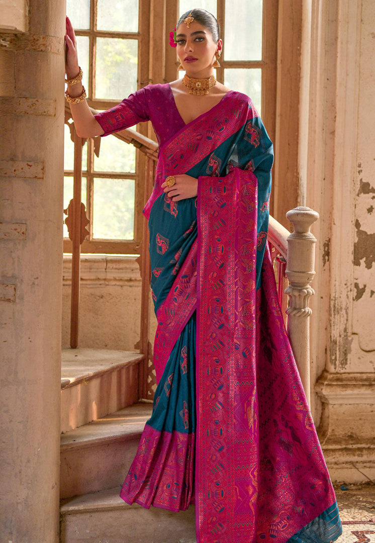 Teal Banarasi Silk Saree
