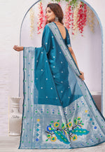Load image into Gallery viewer, Teal Banarasi Silk Saree