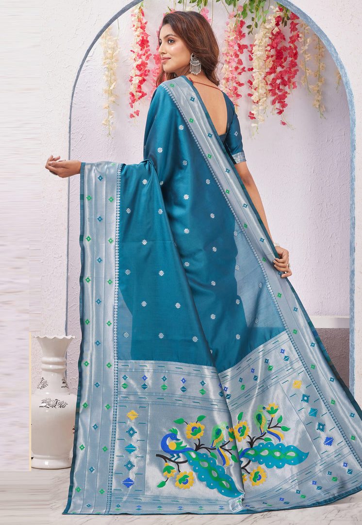 Teal Banarasi Silk Saree
