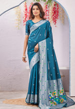 Load image into Gallery viewer, Teal Banarasi Silk Saree