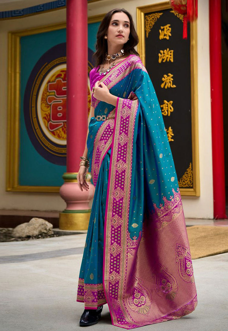 Teal Banarasi Silk Saree