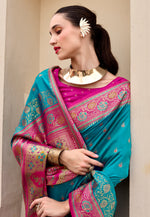 Load image into Gallery viewer, Teal Banarasi Silk Saree
