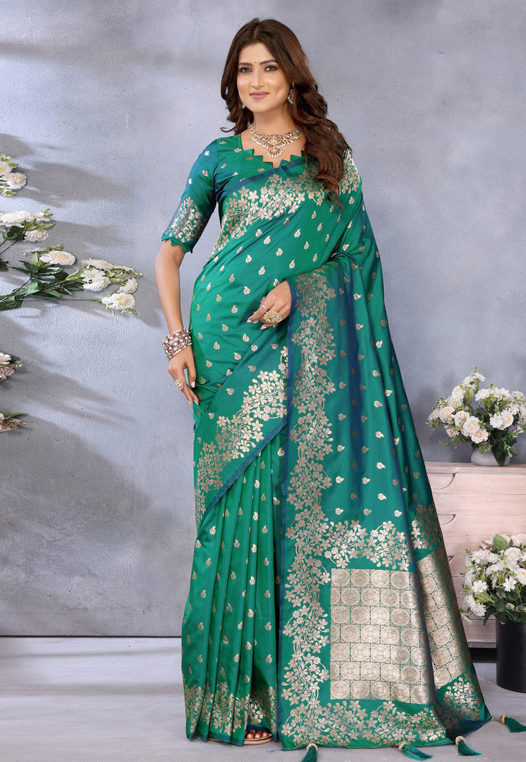 Teal Banarasi Silk Saree