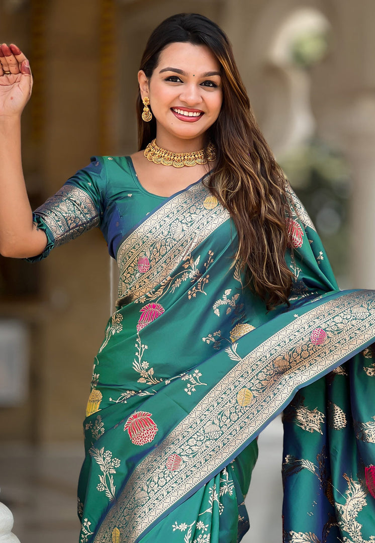 Teal Banarasi Silk Saree