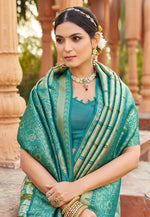 Load image into Gallery viewer, Teal Banarasi Silk Saree With Blouse
