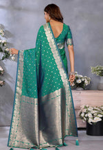Load image into Gallery viewer, Teal Banarasi Silk Saree With Blouse
