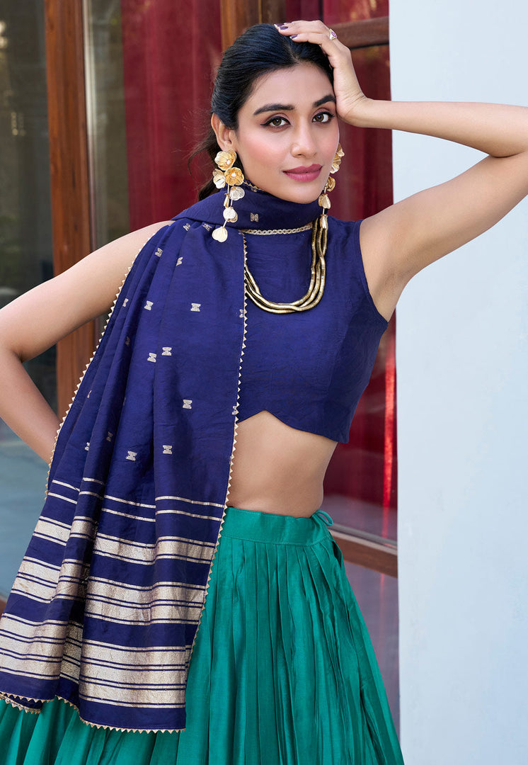 Teal Chanderi Circular Lehenga Choli