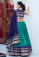 Load image into Gallery viewer, Teal Chanderi Circular Lehenga Choli
