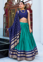 Load image into Gallery viewer, Teal Chanderi Circular Lehenga Choli

