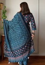 Load image into Gallery viewer, Teal Chanderi Cotton Kurta Set With Pant
