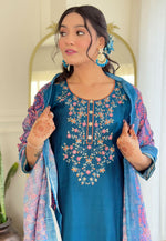 Load image into Gallery viewer, Teal Chanderi Readymade Pakistani Suit
