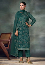 Load image into Gallery viewer, Teal Chiffon Embroidered Straight Suit
