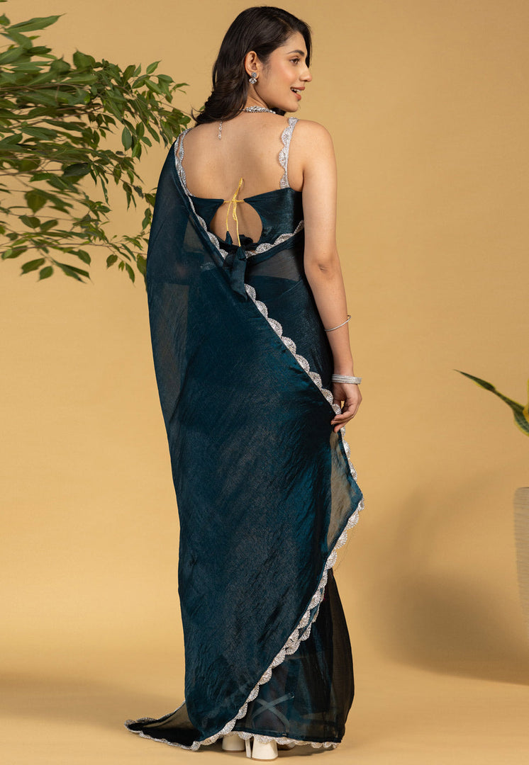 Teal Chiffon Lehenga Saree