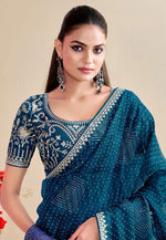 Load image into Gallery viewer, Teal Chiffon Saree With Blouse