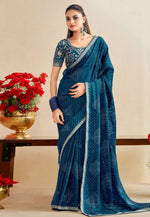 Load image into Gallery viewer, Teal Chiffon Saree With Blouse